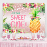Toile de fond du 1er anniversaire de paillettes roses florales et ananas
